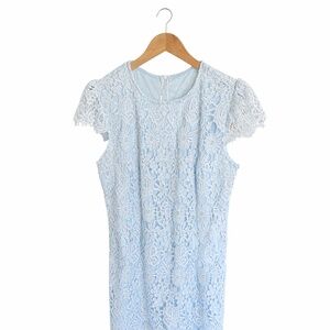 Light Blue Lace Midi Dress | Cap Sleeve | Size L | Elegant Floral Lace